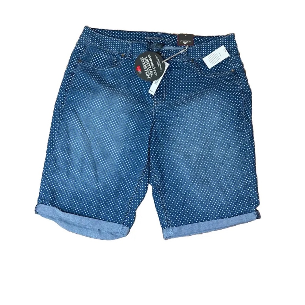 Avenue Denim Virtual Stretch Woman’s Blue/‎ White Polka Dot Jean Shorts Size 20